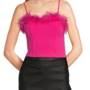 NWT HONEY & SPARKLE FEATHER TRIM PULL ON CORSET TOP